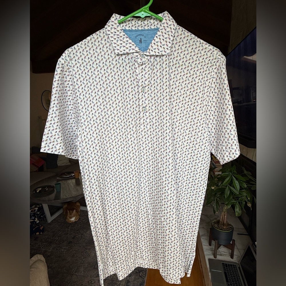 johnnie-O Men's Polo Shirt - White with Multicolor Pattern